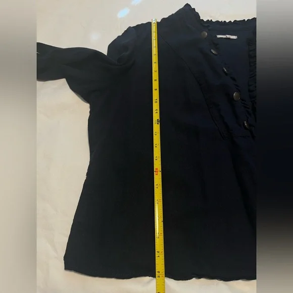 Maurices Plus Women’s Navy Blue Open Front Ruffle Long Roll Tab S Blazer Size 3 - Picture 12 of 13